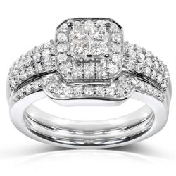 14k White Gold 5/8ct TDW Diamond Bridal Halo Ring Set (H-I, I1-I2)