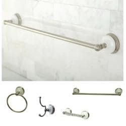 See Reviews Satin-Nickel Four-Piece Bathroom Accessory Set with Mounting Hardware