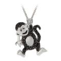 Sterling Silver Black Diamond Accent Playful Monkey Necklace