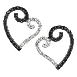 Tressa Silvertone Black and White CZ Heart Earrings