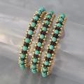 Set of 3 Brass Turquoise Bead Link Bracelets (Thailand)