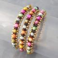 Set of 3 Brass Colorful Pearl Link Bracelet (5 mm)(Thailand)