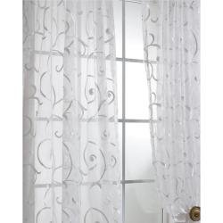 Bleuit Floral White Embroidered Organza 108-inch Sheer Curtain Panel 