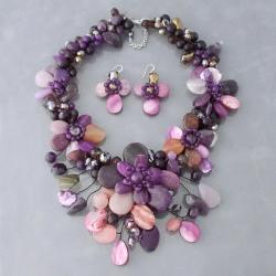 Purple and Black Floral 925 Jewelry Set (Thailand)