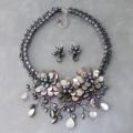 Silver Black Pearl Flower of Nature Jewelry Set (3-8 mm)(Thailand)