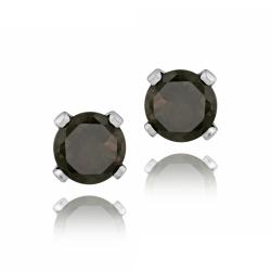 Glitzy Rocks Sterling Silver 3/5ct TGW 4mm Smokey Quartz Stud Earrings