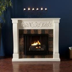 Moreland Ivory and Gray Faux Slate Gel Fuel Fireplace