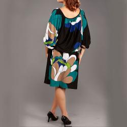 Tabeez Women's Plus Size Black Floral Balloon-sleeve Dress