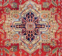 Indo Hand-knotted Heriz Red/ Navy Wool Rug (6' x 9')