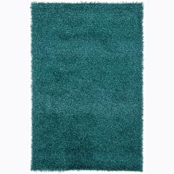 Hand-woven Mandara Blue Shag Rug (4' x 6')
