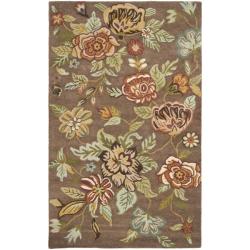 Handmade Blossom Brown Wool Rug (4' x 6')
