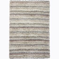 Hand-woven Mandara White Shag Rug (5' x 7'6)