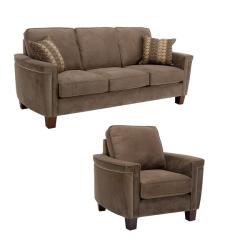 Premier Brown Velvet Fabric Sofa and Chair