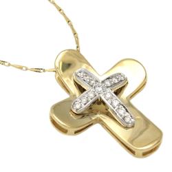 14k Two-tone Gold 1/4ct TDW Diamond Cross Necklace (H-I, I1-I2)