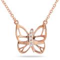 10k Pink Gold Diamond Accent Butterfly Necklace (G-H, I2-I3)