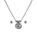 Roman Silvertone Initial 'K' Antiqued Dome Disc Necklace and Earring Set