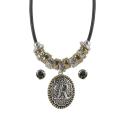 Two-tone Initial 'R' Antiqued Necklace and Earring Set