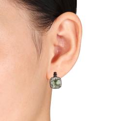 Silver Green Amethyst and 1/5ct TDW Diamond Earrings (G-H, I3)