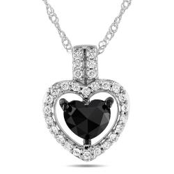 14k White Gold 1ct TDW Black and White Diamond Heart Necklace (G-H, I2)