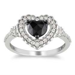 10k White Gold 1ct TDW Black and White Diamond Heart Ring (G-H, I2-I3)