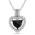 14k White Gold 1ct TDW Black and White Diamond Heart Necklace (G-H, I2)
