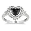 Miadora 10k White Gold 1ct TDW Black and White Diamond Heart Halo Ring (G-H, I2-I3)