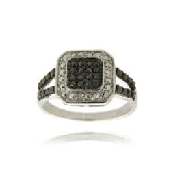 Fusion Silver Overlay Diamond Accent Black and White Square Ring