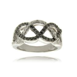 Fusion Silver Overlay Diamond Accent Black and White Eternity Ring