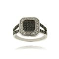 Finesque Silver Overlay Diamond Accent Black and White Square Ring