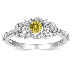 Miadora 14k Gold 1/2ct TDW Yellow and White Diamond Halo Ring (G-H, I1-I2)