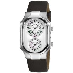 Philip Stein Men's 'Signature' Black Leather Strap Dual Time Watch