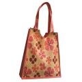 Damask Rose Jute Floral Pattern Tote