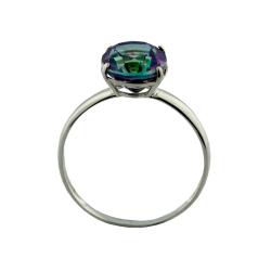 10k White Gold Oval-cut Created Mystic Green Topaz Solitaire Ring