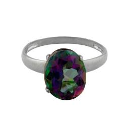 10k White Gold Oval-cut Created Mystic Green Topaz Solitaire Ring