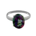 10k White Gold Oval-cut Created Mystic Green Topaz Solitaire Ring