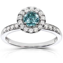 14k White Gold 3/4ct TDW Halo Blue Diamond Ring (H-I, I1-I2)