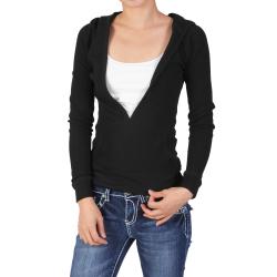 Hailey Jeans Co Junior's Lightweight Waffle Thermal Hoodie Top