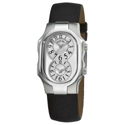 Philip Stein Women's 'Signature' Black Leather Strap Dual Time Watch