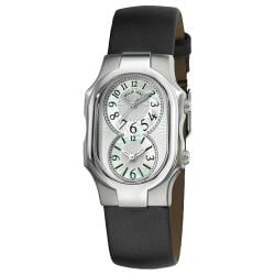 Philip Stein Women's 'Signature' Black Leather Strap Dual Time Watch