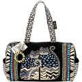Laurel Burch Spotted Cats Zip Top Medium Satchel