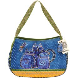 Laurel Burch Indigo Cats Zip Top Medium Hobo Bag