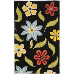 Handmade Blossom Black Wool Rug (2'6 x 4')