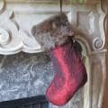 Christmas Burgundy Stocking with Mink Fur Cuff by Selections by Chaumont
