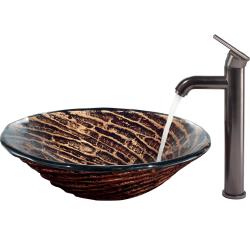 Vigo Above The Counter Chocolate Swirl Round Tempered Glass Vessel Sink