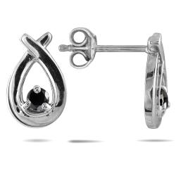 10k White Gold 1/6ct TDW Black Diamond Open Teardrop Earrings