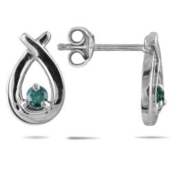 10k White Gold 1/6ct TDW Blue Diamond Open Teardrop Earrings