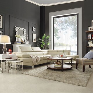 (_ _ ) TRIBECCA HOME Fusion Ivory Bonded Leather Adjustable Headrest Sectional