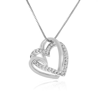 10k White Gold 16ct TDW Diamond Double Heart Pendant Necklace (H-I ...