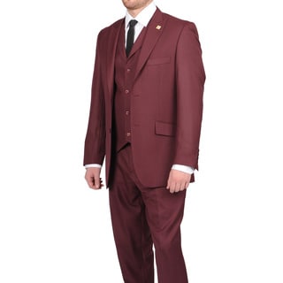 Stacy Adams Men's Burgundy Two-button Vested Suit