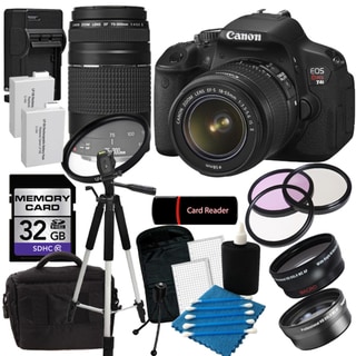 Canon EOS Rebel T4I Digital SLR Camera w/ 18-55 IS II & 75-300 III Lens with 32GB Bundle